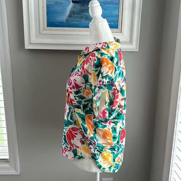 Vintage 80s Judy Bond Shortsleeve Button Up Floral Tulip Blouse Made in the USA - Picture 7 of 14